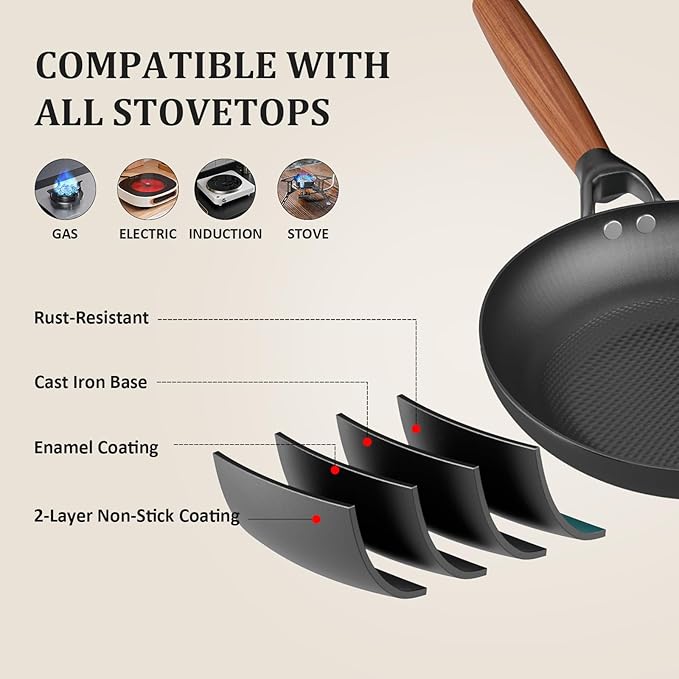 YUTANN 8 Inch Cast Iron Skillet, Pre-Seasoned Frying Pan with Diamond-Textured for Oil-Saving Cooking, Nonstick & Non-Toxic, PFAS/PFOA-Free, Easy to Clean