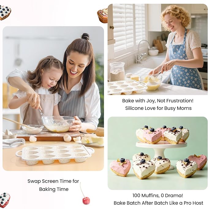 Premium Silicone Heart-Shaped Baking Mold with Metal Reinforced Frame – 1 Pack Non-Stick Cupcake & Muffin Pan for Baking Chocolate, Egg Bites & Brownies – BPA Free, Dishwasher & Oven Safe