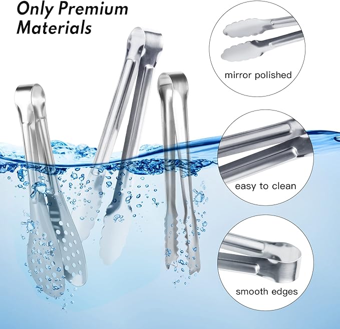 12 Pack Premium Small Serving Tongs, Dmoera Mini Stainless Steel Appetizer Tongs, 5.1Inch(12.7cm)