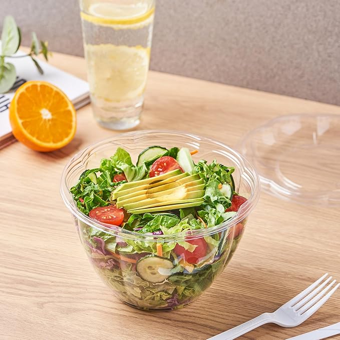 [48 oz. 150 Sets Clear Plastic Salad Bowls with Airtight Lids Disposable To Go Mixing Containers Serving for Fruit, Quinoa, Lunch and Meal Prep