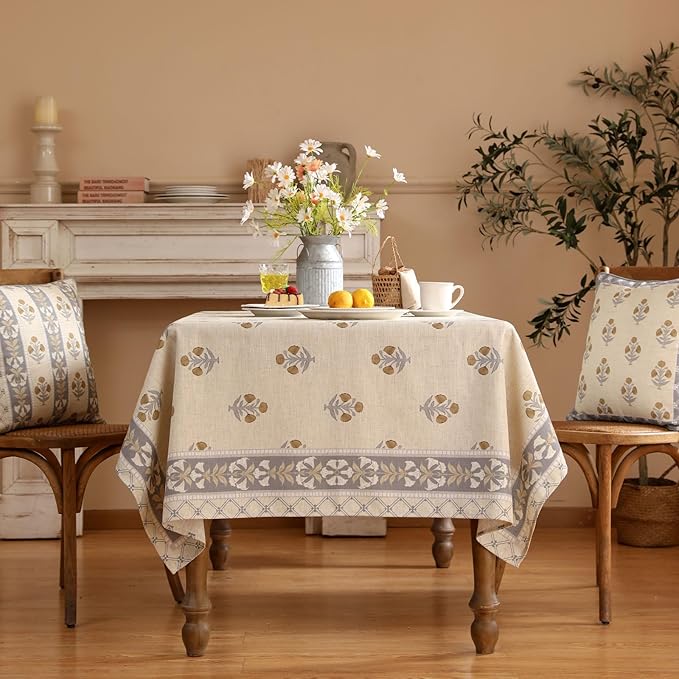 patdrea Designer Beige Tablecloth for Rectangle Table,Elegant Linen Floral Pattern French Table Cloth,Decor Cover Cloth for Kitchen Dining Christmas,Thanksgiving,Party,55"x87"-Istana a