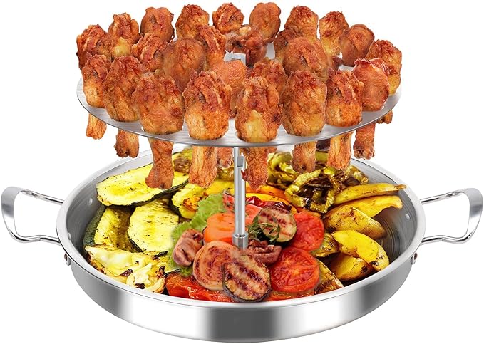 Stainless Steel Multi-Function Pastor Skewer Turkey Roasting Pan Suitable for Fried Corn Tortillas (Al Pastor), Shawarma Skewers,Chicken Leg Rack for Grill (Extra Large)