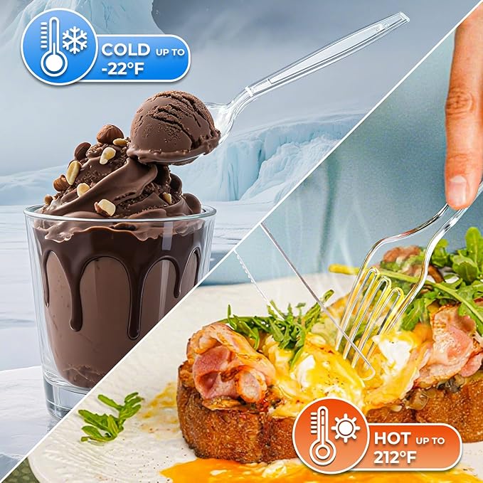 [100 Count] Heavy Duty Clear Plastic Forks Disposable Plastic Fork Bulk Utensils Reusable Cutlery Set Thick Plasticware Silverware for Party,Every Day Use,Picnic,Camping,Wedding,Barbecues