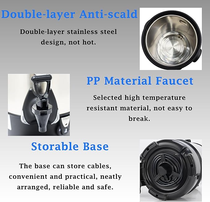 Commercial Electric Kettle Warmer Stainless Steel Hot Water Dispenser Hot Water Boiler And Warmer with Faucet Quick-Temp or Boil for Tea Coffee 1500W 23 Liter Capacity