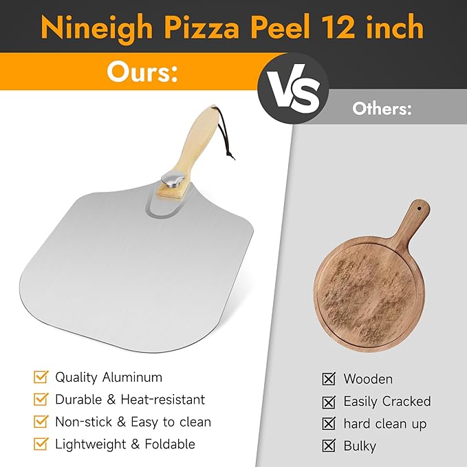 Pizza Peel, 12" x 14" Pizza Spatula for Oven, Aluminum Pizza Paddle with Cutter Scraper Pastry Brush, Pizza Peels Oven Accessories for Baking Homemade Pizza Dough Bread