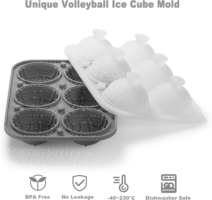 Nax Caki 3D Volleyball Ice Cube Tray, Large Volleyball Silicone Fun Shapes Whiskey Ice Mold with Funnel for Cocktails, Bourbon,Brandy, Whiskey Gifts for Men