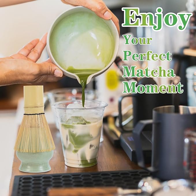 Matcha Whisk Set, Premium Ceramic Bowl with Spout, Bamboo Whisk, Chasen Holder, Sifter, Scoop, Complete Tea Making Kit for Matcha Lovers, Beginner Starter Set for Lump-Free Matcha Green Tea Gift