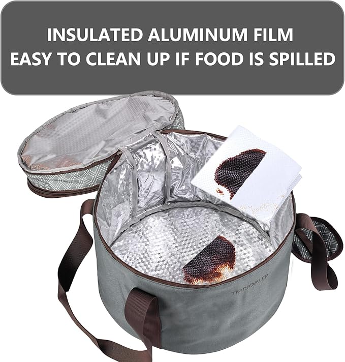 2 Pack Pie Carrier with Lids and Handles, Loadable Cupcake or Pizza Storage Containers, Includes Insulated Bags and Insulated Non-Slip Pads, Perfect for Transportation (Grey)
