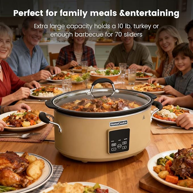 HOMECOOKIN Slow Cooker, Extra Large 10 Quart Digital Programmable Slow Cookers with Timer, Dishwasher Safe Glass Lid & Crock, Kitchen Appliance for Families and Gatherings, Brown