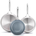 GreenPan Valencia Pro Tri-Ply Stainless Steel 8” 10” & 12” Frying Pan Skillet Set, Ceramic Nonstick PFAS-Free Coating, Multi Clad Cookware, Induction, Dishwasher Oven and Broiler Safe
