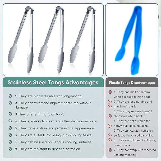 12 pieces Buffet Tongs 9'' Inches Serving Tongs Heavy Duty Stainless steel Kitchen and BBQ Utility Tong (Silver, 9inch)