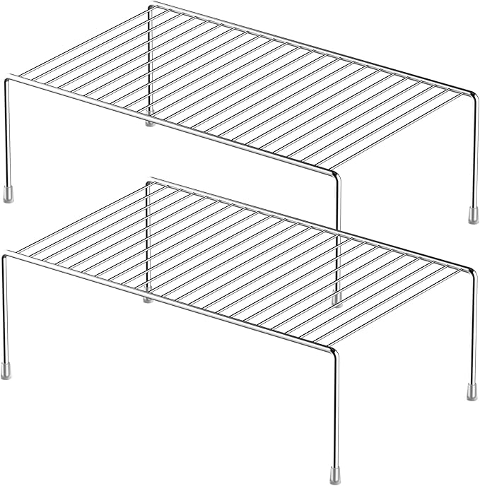 iPEGTOP Kitchen Cabinet Storage Shelf Rack, Set of 2 Large (15.7 x 9.4 Inch) Rustproof Metal Wire Shelves Spice Shelf Rack Cupboard Organizer for Pantries Countertops Utensils Organization, Chrome