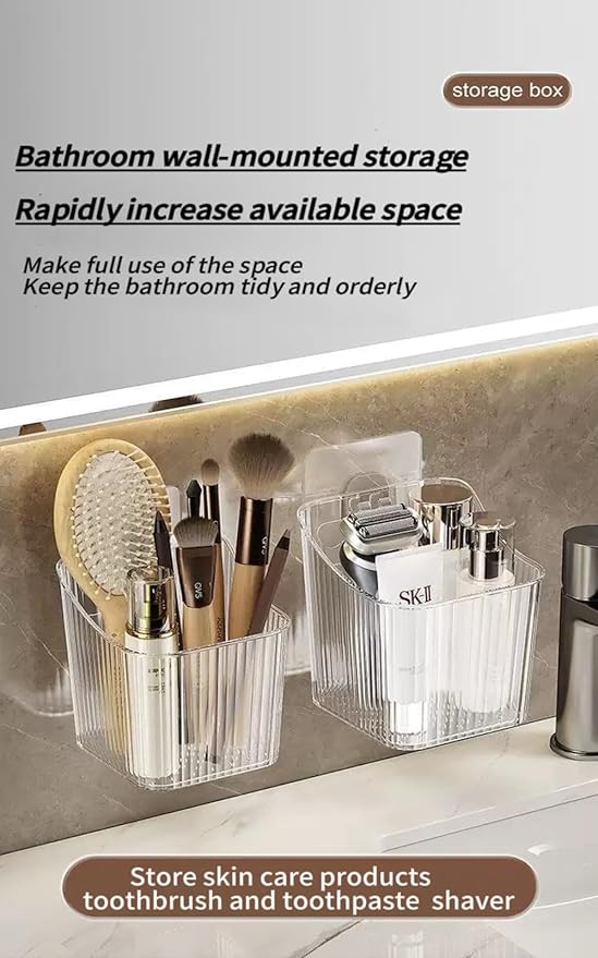 6Pack Wall Mount Organizer, Adhesive Cabinet Door Storage Bins, Clear Makeup Containers, Stackable Organizer Basket for Kitchen, Bathroom, Cabinet, Pantry, Office，Refrigerator Small Items storage