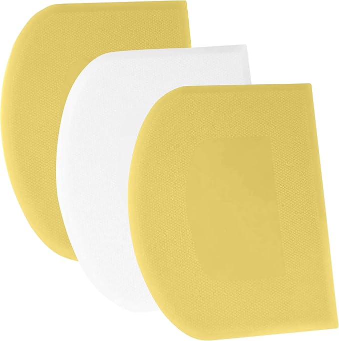 SURDOCA Dough Scraper Bench Scraper - 3P 8.3x5.5" Plastic Flexible Bowl Scraper, Sharp Edge & Angles Cake Scraper. Non-Slip Bakeware Decorating Tools Sculpting & Modeling Tools - Yellow+White+Yellow