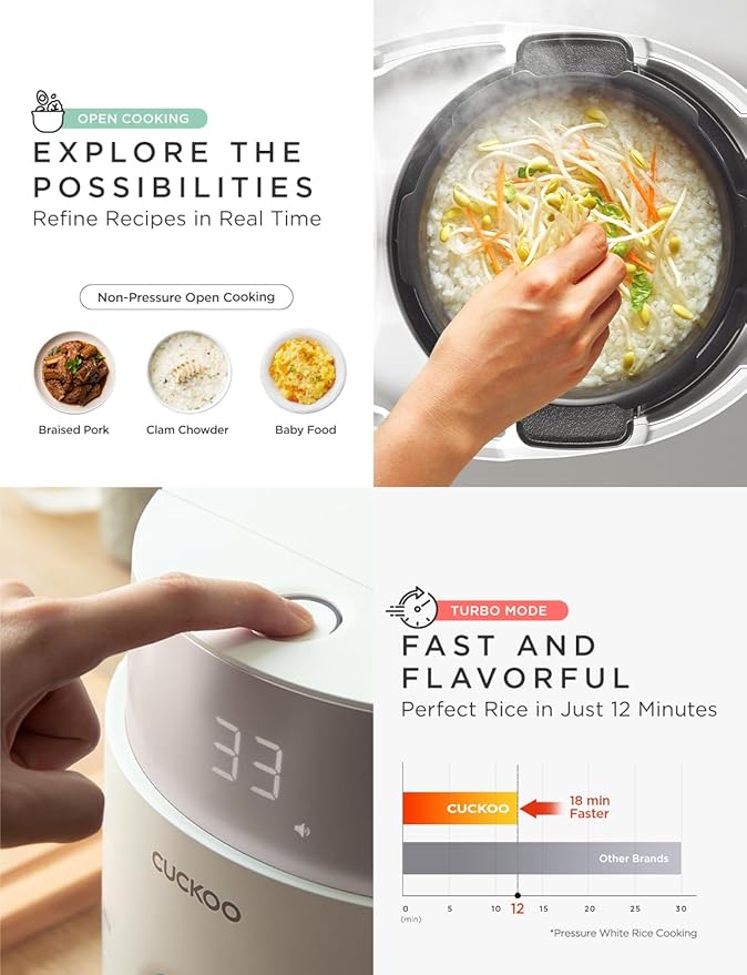 CUCKOO Twin Pressure Rice Cooker 6-Cup Uncooked / 12-Cup Cooked with Induction Heating Technology, 20 Menu Modes with Voice Guide, Versatile Rice Maker Multi-Cooker & Pressure Cooker (CRP-LHTR0609FW)