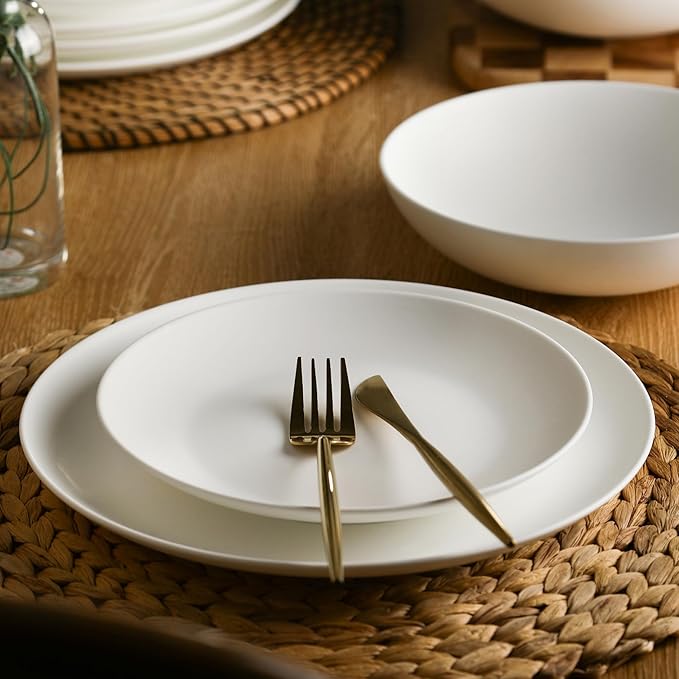 Stone Lain Taglio 24-Piece Dinnerware Set Bone China, Matte White