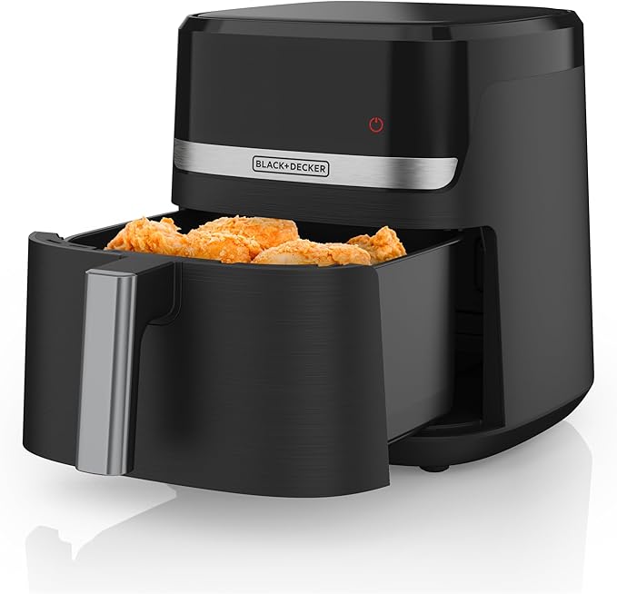 BLACK+DECKER Purifry 6QT Air Fryer, Timer with Auto Shut-off and Shake Reminder, Digital LED Touchscreen and 9 Presets, 1500w up to 400 F, Dishwasher Safe Parts