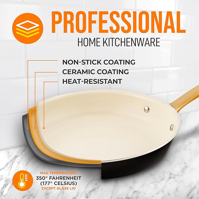 NutriChef 8” Small Fry Pan - Professional Home Cookware Small Skillet Nonstick Frying Pan with Golden Titanium Coated Silicone Handle, Ceramic Coating, Stain-Resistant And Easy To Clean