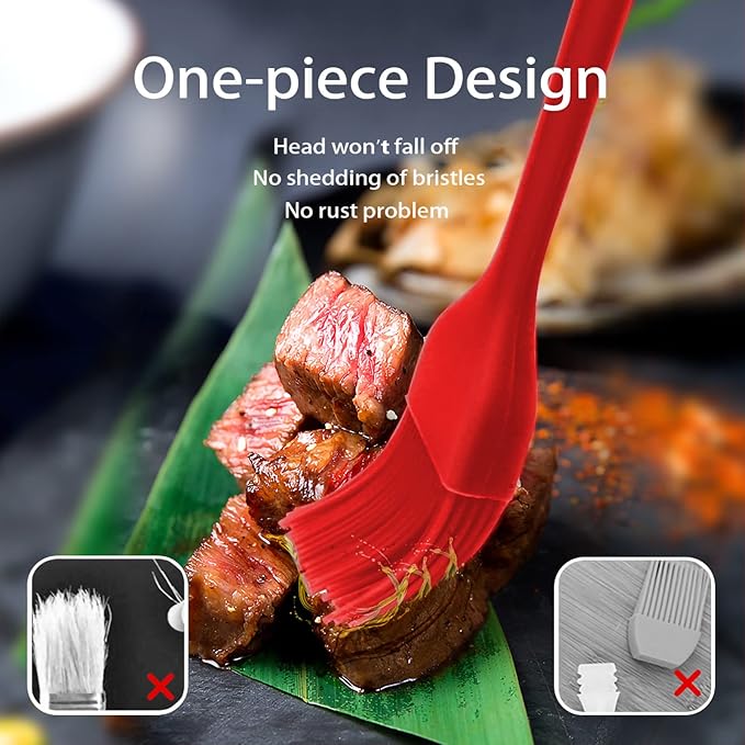 Silicone Basting Pastry Brush - Cooking Brush for Oil Sauce Butter Marinades, Food Brushes for BBQ Grill Kitchen Baking, Baster Brushes Baste Pastries Cakes Meat Desserts, Food Grade, Dishwasher Safe