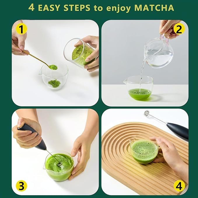 Small Matcha Set 2 Pcs - Matcha Whisk Set includes Milk Frother Wand(uninclude Batteries) and Bowl, The Perfect Matcha set for Green Tea (Glass-1)