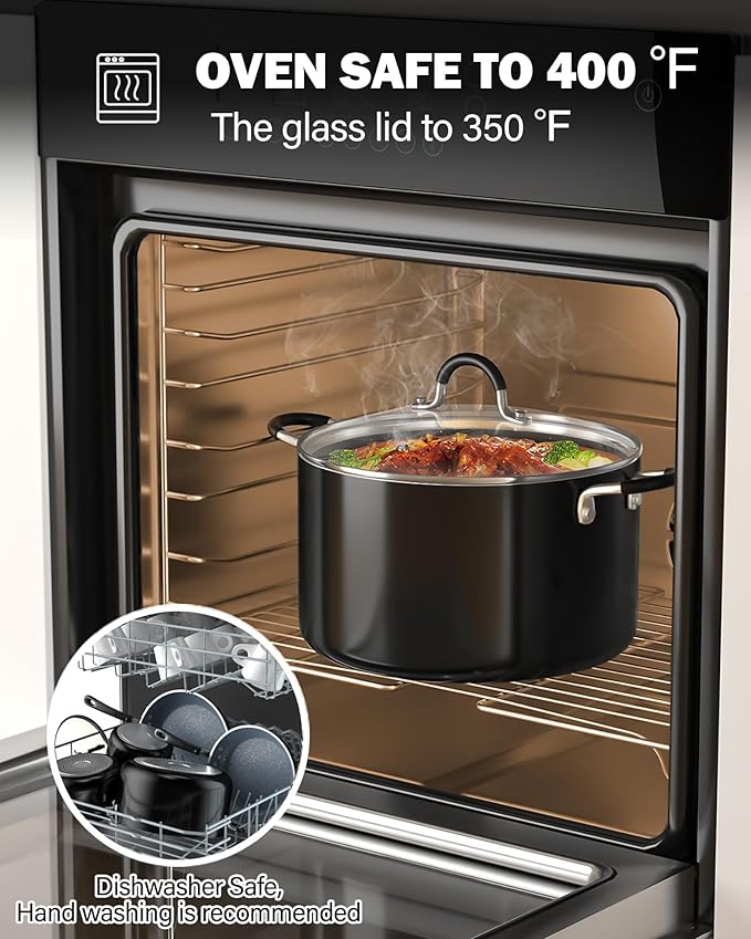 Cook N Home Pots and Pans Nonstick Kitchen Cookware Sets include Saucepan Frying Pan Stockpots 8-Piece, Heavy Gauge, Stay Cool Handle, Marble