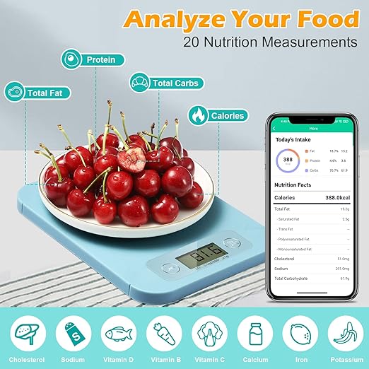 Digital Food Scale for Weight Loss - Smart Food Scale with Nutritional Calculator, Kitchen Scales for Food Grams and Ounces, Food Weight Scale for Baking, Diet, Diabetics, Calories 0.1oz/1g (3g-5kg)