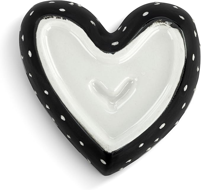 DEMDACO Heartful Home by Tracy Pesche Collection Red Heart with Black Trim Small 4 x 4 Stoneware Tabletop Candy Dish Cookie Canister