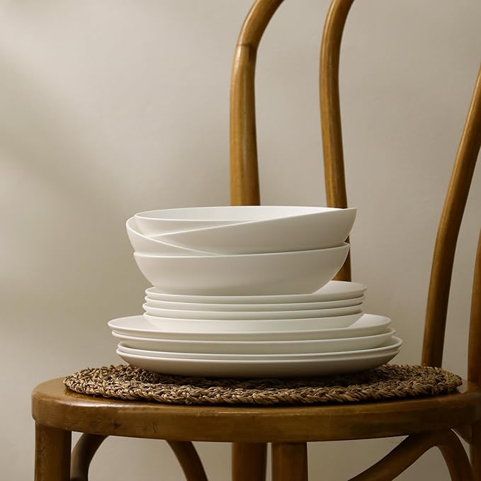 Stone Lain Taglio 24-Piece Dinnerware Set Bone China, Matte White
