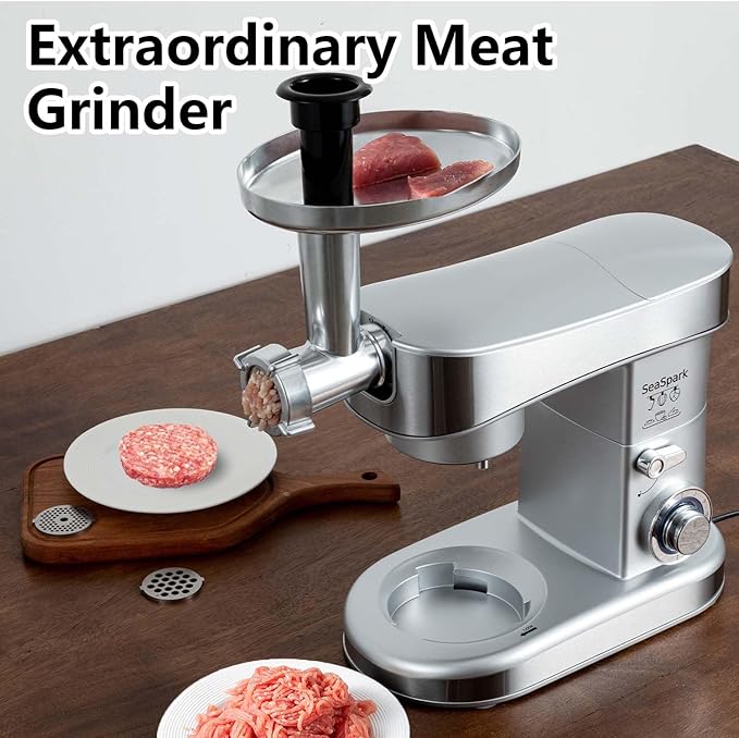 Multifunctional Stand Mixer 6.3Qt 6-Speed Tilt-head, Electric Kitchen Mixer with Stainless Steel Bowl,Meat Grinder, Juice Blender (Silver)