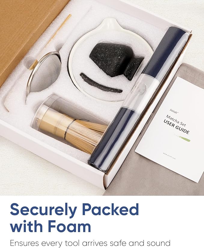 7 Pcs Matcha Kit Set, Matcha Whisk and Bowl with Spout, Powder Sifter, Whisk Holder, Bamboo Scoop and Scoop Rest, Perfect Prepare Tools for Making Matcha Tea (Charcoal Grey)