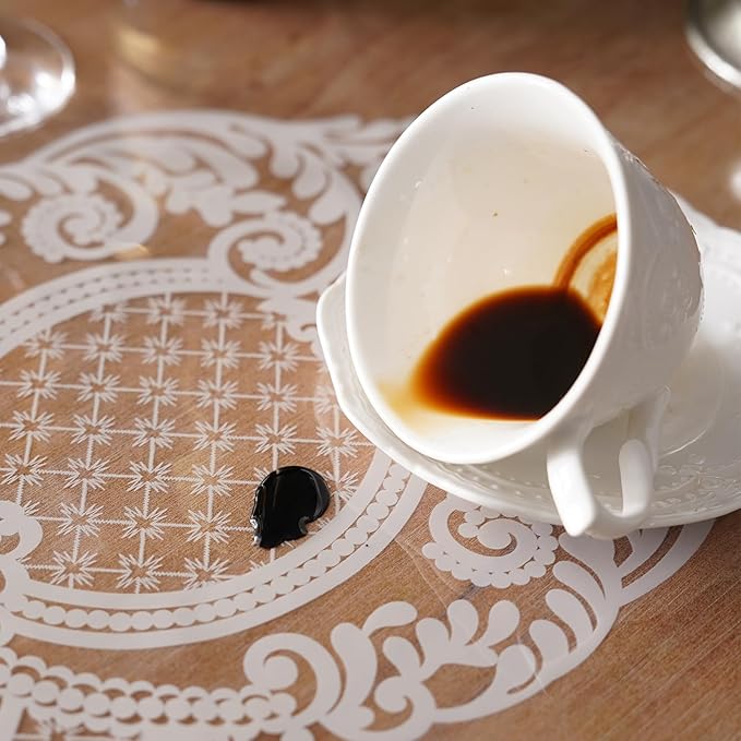 Rectangle Waterproof Clear Table Cover Protector Vinyl Table Cloth Oil Spill Proof Wipe Clean Lace Plastic Tablecloths for Dining Tables (White, 60 x 120 Inches)