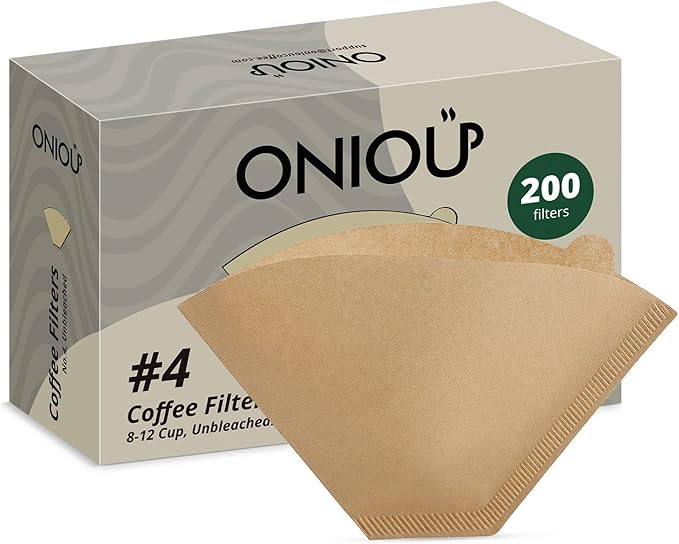 200 Count Coffee Filters #4, ONIOU Number 4 Cone Coffee Paper Filters 8-12 Cup Unbleached, Natural Coffee Filters 4 Cone Paper for Ninja Cuisinart Coffee Makers