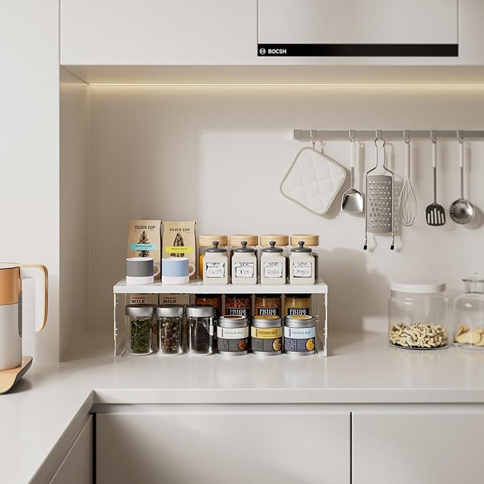 Stackable Expandable Metal Shelf Organizer - Adjustable Wire Storage Rack with Holes for Kitchen, Bathroom, Cabinet, Office - Space Saving, Durable & Sturdy Design（3PACKS/Large/White