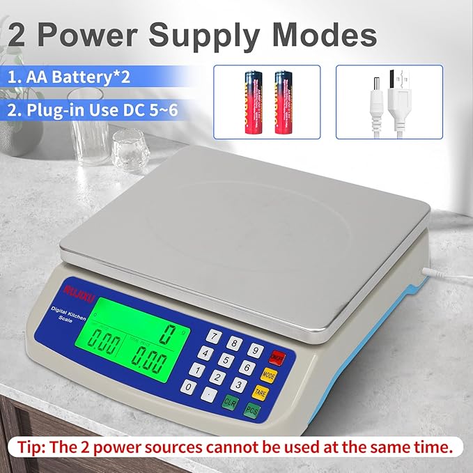 Large Digital Kitchen Scale 22LB Commercial Scale for Food Baking Bread Cooking Meat,Stainless Steel Price Computing Scale with LCD Display,Prep Counting Scale for Parts and Coins,Adapter Included