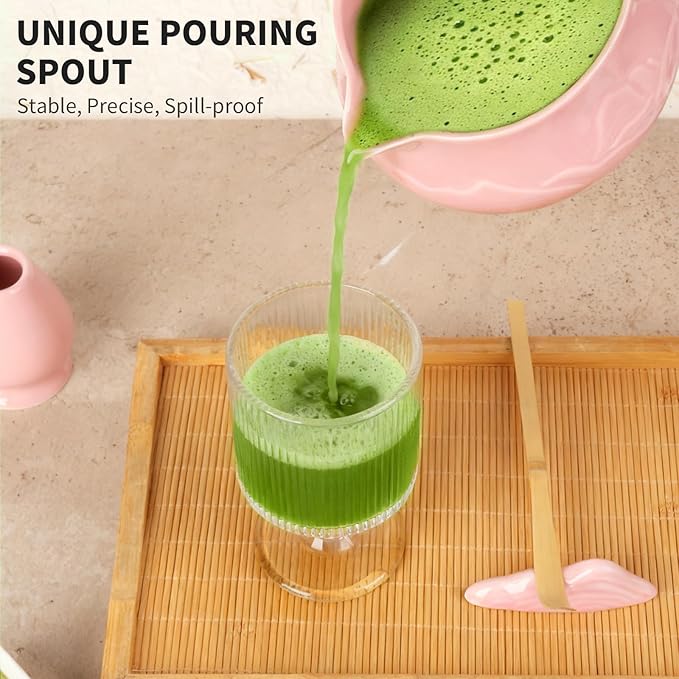 8 Pcs Matcha Whisk Set with Ceramic Bowl, Scoop Rest, Sifter, Tea Mat, Greeting Card, Whisk Holder, Bamboo Whisk and Scoop, Perfect Present for Friend Family Matcha Tea Lovers, Ceremony Kit