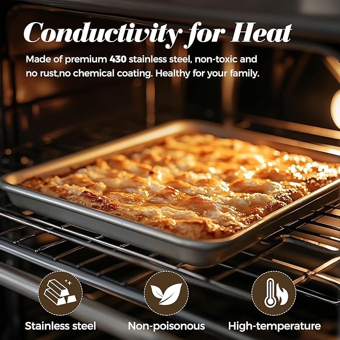 12 Pcs Baking Sheet Stainless Steel Cookie Small Metal Sheet Pans Professional Rectangle Oven Trays Kitchen Baking Cooking and Toaster, Oven and Dishwasher Safe(7.1x5.1x0.79Inch)