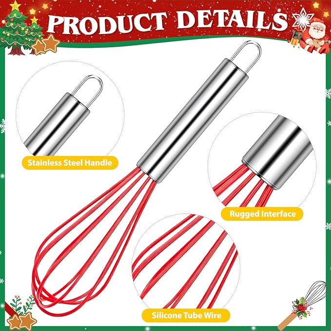12 Set Christmas Whisk Gifts for Neighbor, Christmas Baking Supplies Include Silicone Whisks Greeting Card Ribbon and Plastic Bag Xmas Cooking Utensils for Neighbor Employee Stocking Stuffers Ideas
