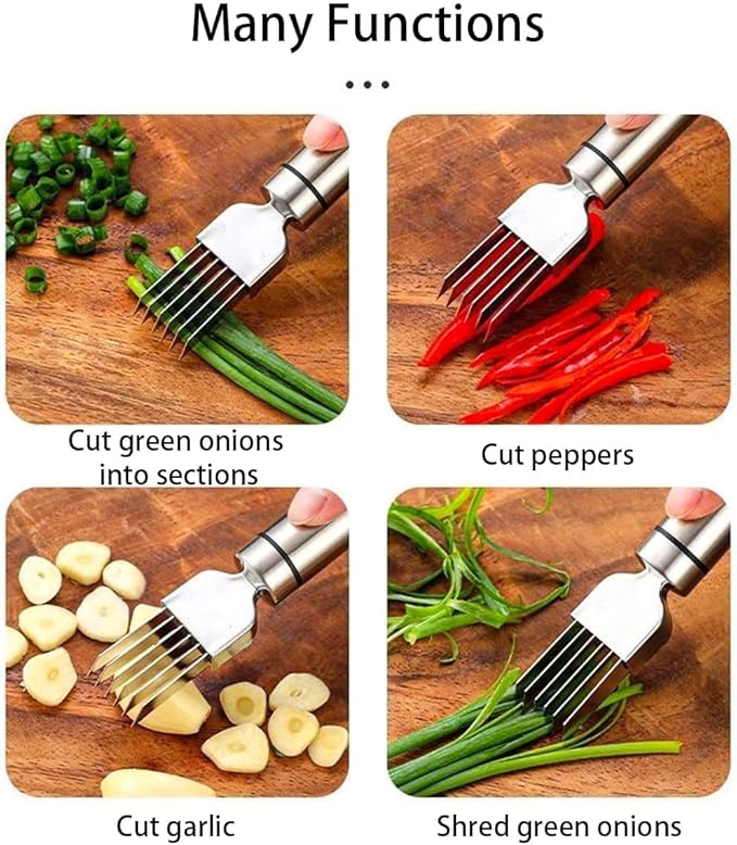 Stainless Steel Green Onion Slicer 2 PCS, Multi-Blade Kitchen Herb Cutter, Professional Scallion Shredding Tool Shred Silk The Knife, Upgrade Stainless Steel Chopped Green Onion Knife Vegetable
