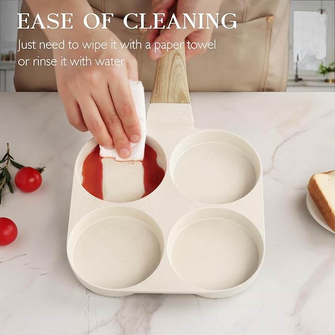 GiPP Nonstick Egg Frying Pan, 4-Cup Granite Non Stick Omelette Pan Skillet for Breakfast, Pancake Pan with Heat-Resistant Handle, Compatible with All Stovetops, Easy to Clean, PFOA Free, White