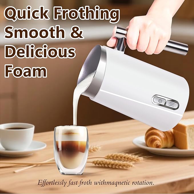 Milk Frother and Steamer, Non-Slip Stylish Design, Hot & Cold Milk Steamer with Temperature Control, Auto Shut-Off Frother for Coffee, Latte, Cappuccino, Macchiato (white)