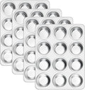E-far 12-Cup Muffin Pan Set of 4, Stainless Steel Muffin Tins, Non-Toxic Metal Cupcake Pans Tray for Baking Small Mini Cupcake, Heavy Duty & Regular Size, Rust Free & Dishwasher Safe