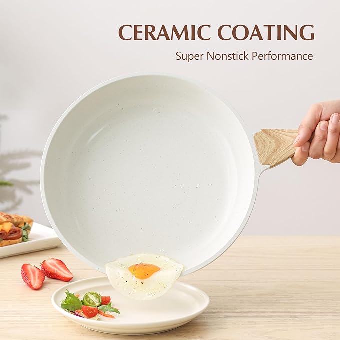 SENSARTE Nonstick Ceramic Frying Pan Skillet with Lid, 10 Inch Omelet Pan, Healthy Non Toxic Chef Pan, Induction Compatible Egg Pan with Heat Resistant Handle, Free of Intentionally Added PFAS/PTFE