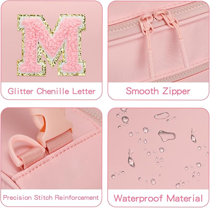 Initial Insulated Lunch Bag for Girls Kids, Back to School Gift, Reusable Leak-proof Lunch Box with Adjustable Strap for School Daycare Travel Picnic (Pink,M)
