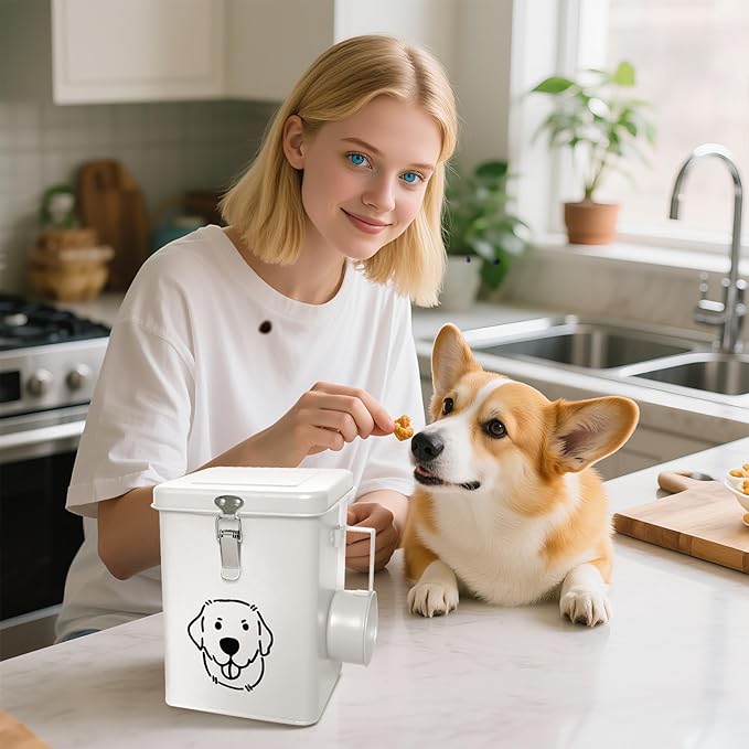 Dog Food Storage Container Airtight Dog Treat Container Pet Food Storage Containers Dog Treat Jar Tinplate Dog Treat Bin Olive Green