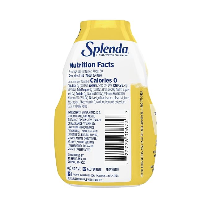 SPLENDA Liquid Water Enhancer Drops, Sugar Free, Zero Calorie, Natural Flavor, Concentrated Drink Mix, 3.11 Fl Oz Each Bottle (Lemonade, 1 Pack)
