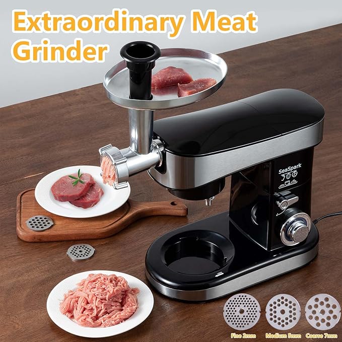 Multifunctional Stand Mixer 6.3Qt 6-Speed Tilt-head, Electric Kitchen Mixer with Stainless Steel Bowl,Meat Grinder, Juice Blender (Black)