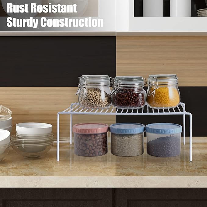 Kitchen Cabinet Shelf Organizer Set of 5, Large (15.7 x 9.4 inch) Metal Wire Pantry Storage Shelves, Dish Plate Racks for Cabinets, Freezer, Counter, Cupboard Organizers and Storage, White