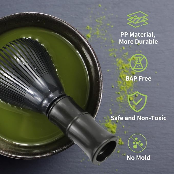 Resin Matcha Whisk Traditional Japanese Chasen Matcha Tea Whisk Gifts for Tea Lovers Reusable Plastic Matcha Whisk for Authentic Tea Preparation (Black+Black)