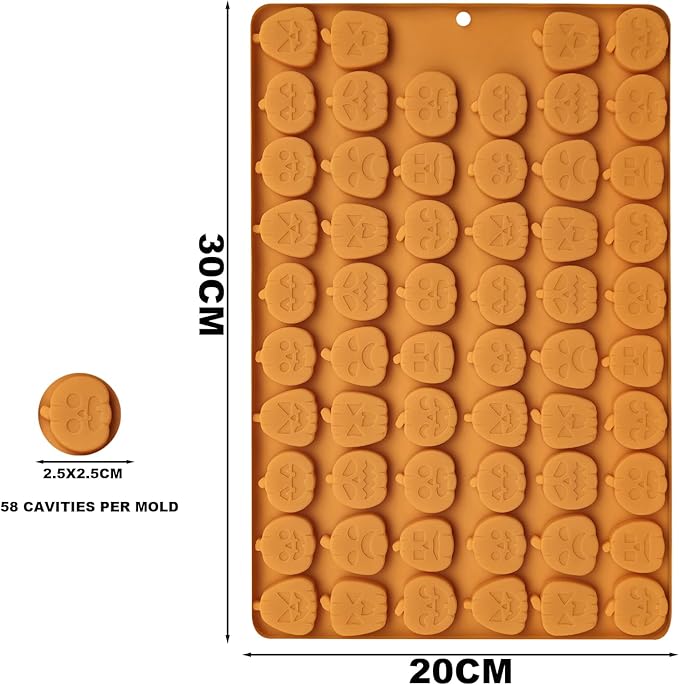 Halloween Silicone Mini Candy Molds, Mini Pumpkin and Ghost Molds, Silicone Treat or Trick Molds for Halloween Candy, Chocolate, Gummy, Cookies, Jelly, Set of 2
