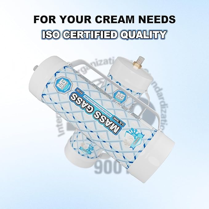 MassGass Whipped Cream Chargers, 3.3L Tanks, 2112g Whip Cream Charger Cylinder Unflavored Food Grade 99.99% Pure(3 Cylinders)